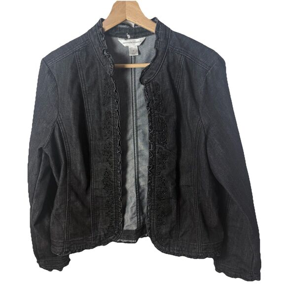 Victorian Jacket SteamPunk Style Black Beaded Ruffle Denim Dark Academia Y2K M
